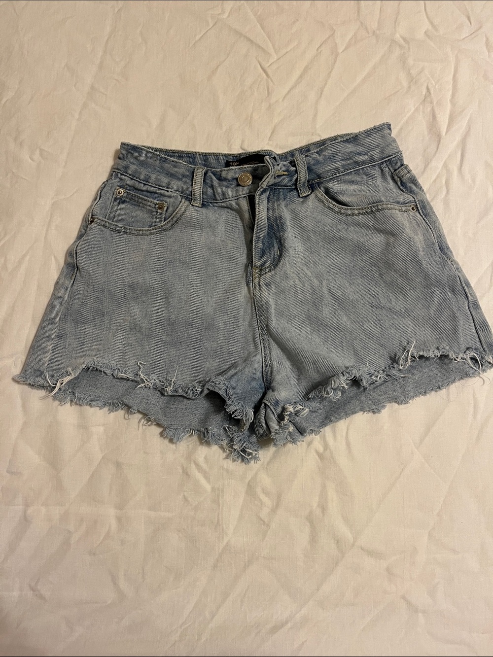 Light Blue Distressed Denim Shorts - Women